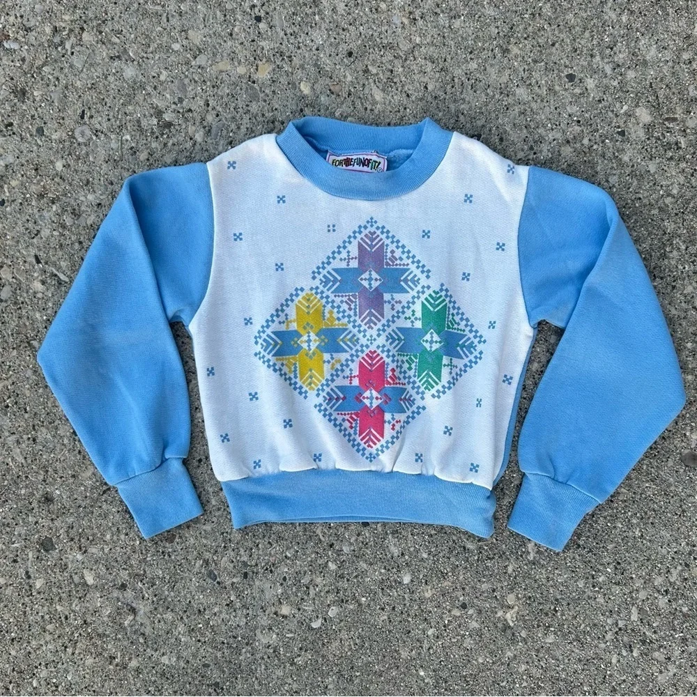 Vintage 1985 Kids Sweatshirt Size 7 Blue Retro 80s USA